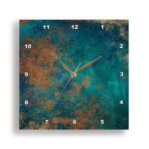 3dRose Wall Clock Silent – 15 inch – Teal and Image of Copper Abstract – Abstract – 7th Wedding Anniversary Gift Idea Rustic Farmhouse Native American Southwest Home Kitchen Art Decor