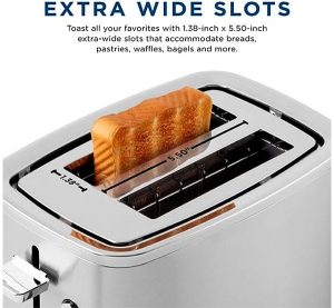 GE 2 Slice Stainless Steel Toaster, Extra Wide Slots for Toasting Bagels, Breads, Waffles & More, 7 Adjustable Shade Settings, Removable Crumb Tray, Countertop Kitchen Essentials, 850 Watts