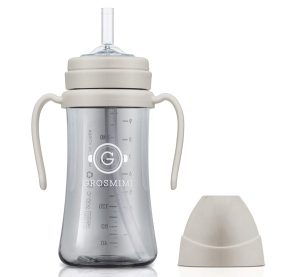 GROSMIMI Spill Proof no Spill Magic Sippy Cup with Straw with Handle for Baby and Toddlers, Customizable, PPSU, BPA Free 6 oz (Beige)