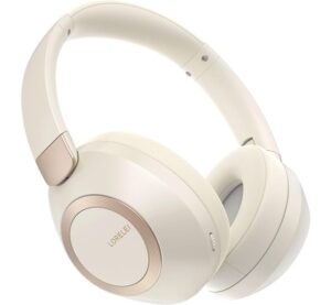 LORELEI B-C6 Wireless Over Ear Headphones, 50H Playtime Foldable Lightweight Bluetooth Headsets, Deep Bass, Built-in Microphone, Memory Foam Earmuff, for Travel, Home Office (Beige White)
