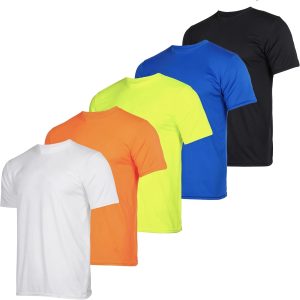 Real Essentials 5 Pack: Youth Dry-Fit Wicking Active Athletic Performance Short Sleeve T-Shirt Boys & Girls Shirts