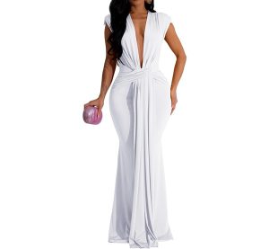 Ekaliy Elegant Bodycon Dresses for Women Deep V Neck Maxi Dress Mermaid Long Dress
