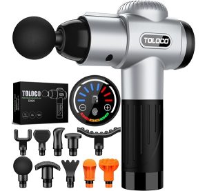 TOLOCO Massage Gun, Deep Tissue Back Massage for Athletes for Pain Relief, Percussion Massager with 10 Massages Heads & Silent Brushless Motor, Black