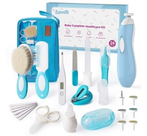 Lupantte Baby Healthcare and Grooming Kit, 24 in 1 Baby Electric Nail Trimmer Set, Nursery Care Kit, Toddler Nail Clippers, Medicine Dispenser, Infant Comb, Brush, Baby Care Products