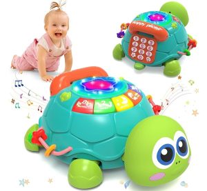 Hanayo Baby Musical Turtle Crawling Girl Toys for 6-18 Months?Infant Early Learning Educational Toy?Baby Girl Gift Essentials for Newborn 7 8 9 11+ Months 1-2 Year Old(Pink)