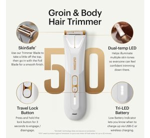 MANSCAPED? The Lawn Mower? 5.0 Ultra Groin & Body Hair Trimmer ? Dual-Head SkinSafe? Trimmer & Foil Blades, Waterproof Wet/Dry Groomer, USB-C Rechargeable with Travel Case, Men?s Ball Shaver, Black