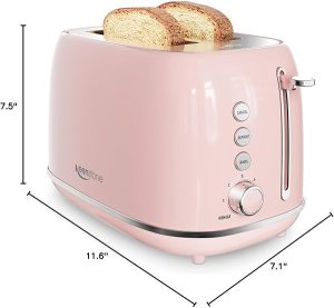 Keenstone Toaster 2 Slice, Retro Wide Slot Stainless Steel Toaster with 6 Browning Levels, Reheat & Defrost, for Bagel, Toast, Bread, Kitchen Essentials, Removable Crumb Tray, White