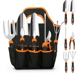 Gardening Tool Set, CHRYZTAL Stainless Steel Heavy Duty Gardening Tool Set, with Non-Slip Rubber Grip, Storage Tote Bag, Outdoor Hand Tools, Ideal Gardening Gifts for Women
