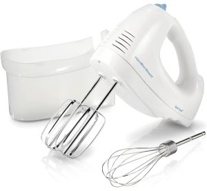 Hamilton Beach 6-Speed Electric Hand Mixer with Whisk, Traditional Beaters, Snap-On Storage Case, 250 Watts, White