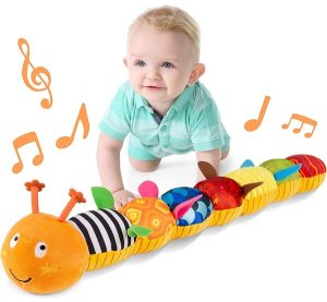 LIGHTDESIRE Baby Toys Musical Caterpillar,Infant Stuffed Animal Toys with Crinkle and Rattles,Soft Sensory Toys with Textures for Tummy Time Newborn Boys Girls 0 3 6 12 Months(Green)