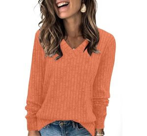 SAMPEEL V Neck Long Sleeve Shirts for Women Casual Fall Tops Lightweight Tunic Sweaters Fashion Clothes 2025