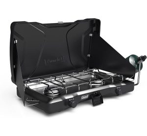 Coleman Triton 2-Burner Propane Camping Stove, Portable Camping Grill/Stove with Adjustable Burners, Wind Guards, Heavy-Duty Latch & Handle, 22,000 Total BTUs of Power for Camping, Tailgating, BBQ