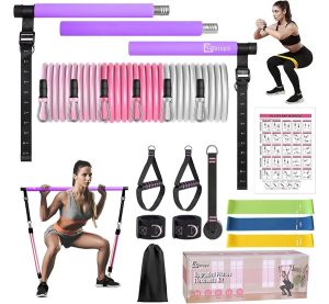 Pilates Bar Kit with Resistance Bands, Multifunctional Yoga Pilates Bar with Heavy-Duty Metal Adjustment Buckle, Portable Home Gym Pilates Resistance Bar Kit for Women Full Body Workouts