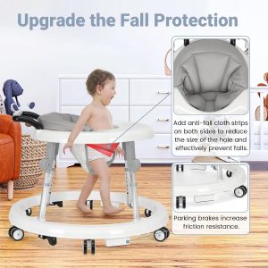Baby Walker Foldable with 9 Adjustable Heights, Baby Walkers and Activity Center for Boys Girls Babies 7-18 Months, Baby Walker with Wheels Portable