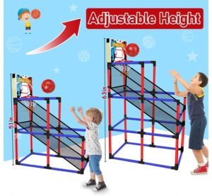 63″ Arcade Basketball Game Set with 3 Balls Kids Basketball Hoop 3 to 12 Years Old Indoor Outdoor Sports Play – Easy Set Up – Carnival Basketball Toys Ages 3 4 5-7 8-12 Year Old Boys Birthday Gift