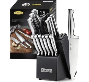 McCook? Knife Sets,German Stainless Steel Kitchen Knives Block Set with Built-in Sharpener