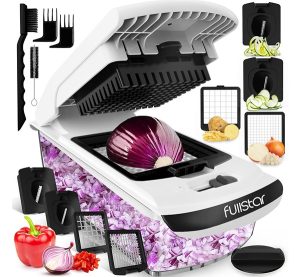 Fullstar Vegetable Chopper and Spiralizer – Food Chopper with Container, Fruit Slicer, Kitchen Gadgets & Accessories, Home Essentials (4 in 1, White)