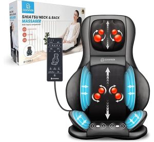 COMFIER Shiatsu Back Massager with Heat for Pain Relief Deep Tissue, Massage Chair Pad with Tapping Compression, Adjustable Height Seat Chair Massager for Neck,Back and Shoulders,Gifts for Women, Men