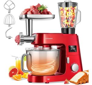 VIVOHOME 9 in 1 Multifunctional Stand Mixer with Fermentation, 6 Speed 7.5 Quart Kitchen Electric Food Mixer with Timer, Meat Grinder, Juice Blender, Vegetable Slicer, Pasta and Cookie Maker, Black