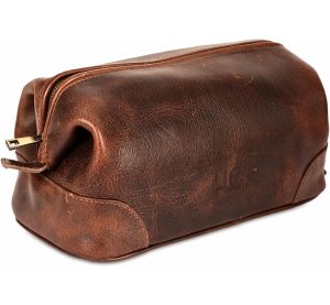 HLC Leather Toiletry Bag for Men – Best Gift for Men – Premium Genuine Leather Dopp Kit Shaving Kit Organizer Travel Kit Pouch Bag for Men – Large Size (Brown)