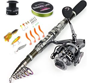 Sougayilang Fishing Rod Reel Combo with Telescopic Fishing Pole Spinning Reel Carrier Bag for Travel Saltwater Freshwater Fishing