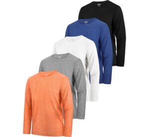HXP 4 Pack Boys Long Sleeve Shirts Dry Fit Athletic T Shirts Boys’ Activewear Quick-Dry Clothes Tees for Youth Teens