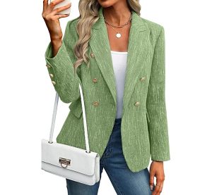 ELLEVEN Women’s Tweed Blazers Business Casual – Long Sleeve Double Breasted Jackets Open Front Work Suits