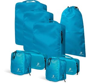 8 Piece Compression Packing Cubes Set – Double Capacity Design for Travel – Small, Medium & Large Sizes – Carry-On Suitcase Organizer Bags (Turquoise)