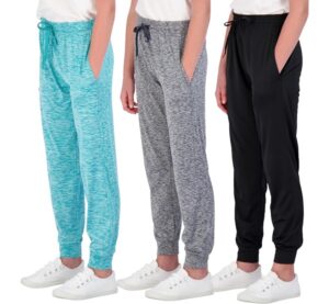 Real Essentials 3 Pack: Girls’ Sweatpants – Active Fleece Jogger Pants (Size: 7-16)