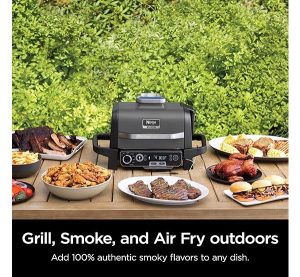 Ninja OG701 7-in-1 Outdoor Electric Grill & Smoker – Grill, BBQ, Air Fry, Bake, Roast, Dehydrate & Broil – Uses Woodfire Pellets – Portable & Weather Resistant