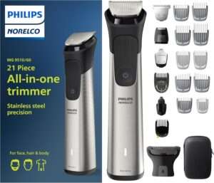Philips Norelco Multi Groomer All-in-One Trimmer Series 3000-13 Piece Mens Grooming Kit for Beard, Face, Nose, Ear Hair Trimmer and Hair Clipper – NO Blade Oil Needed, MG3740/40