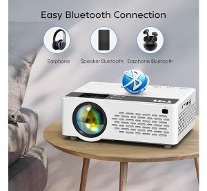 TMY Projector with WiFi and Bluetooth?100″ screen included?Native 1080P Outdoor Projector, 4K Supported Portable Projector, Compatible with iOS/Android/PC/TV Stick/HDMI/USB, Indoor Outdoor Use